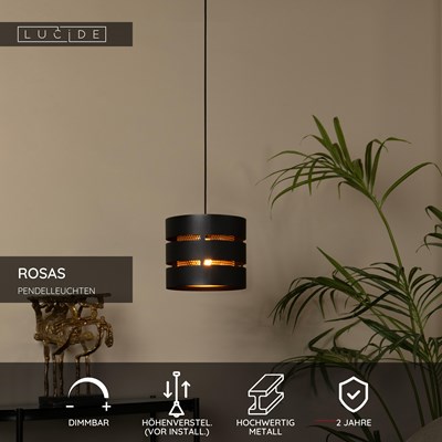 Lucide ROSAS - Pendelleuchten - Ø 26 cm - 1xE27 - Schwarz